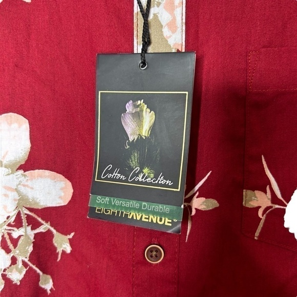 2/$30 Eighth Avenue 100% Cotton Lightweight Red Floral Button Shirt Down Unisex - Picture 14 of 16